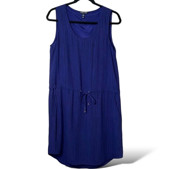 EILEEN FISHER Shima Dark Night 100% Silk Crepe Lined Dress Drawstring Waist XS - Picture 3 of 9